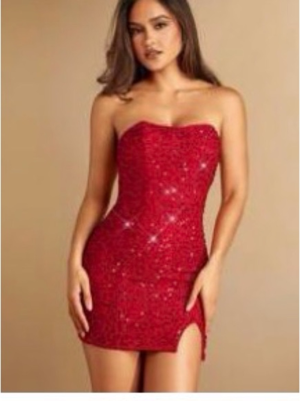 SHEIN Red Strapless Sequin Mini Dress